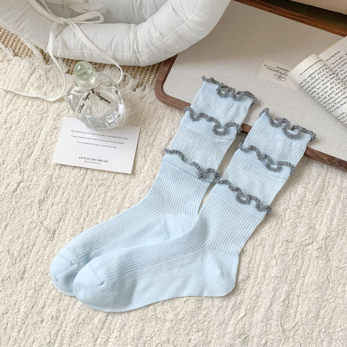 Wholesale Lace lace socks, thin, breathable, cute, mid tube, stacked socks, cotton