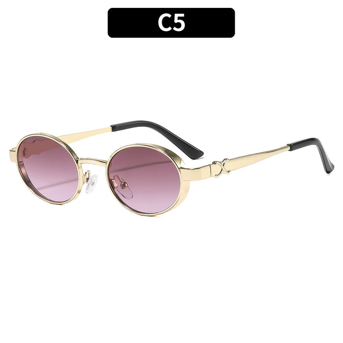 Wholesale Gold Metal Oval Vintage Punk Sunglasses UV400 Trendy