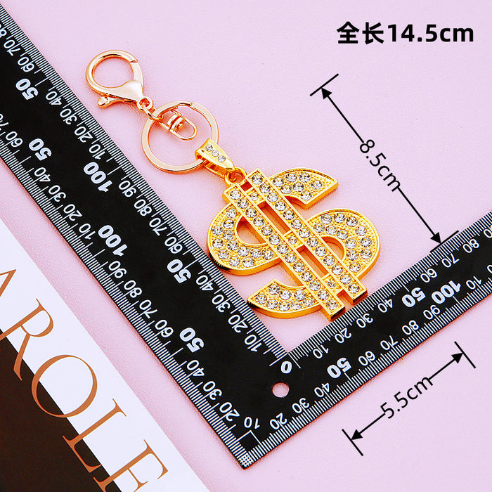 Wholesale Dollar symbol car keychain metal pendant keychain ring inlaid with diamonds creative gift
