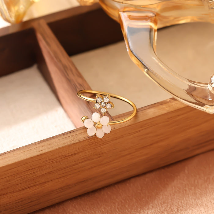 Wholesale Fashionable stainless steel natural stone flower zircon design light luxury high-end non fading open titanium steel ring