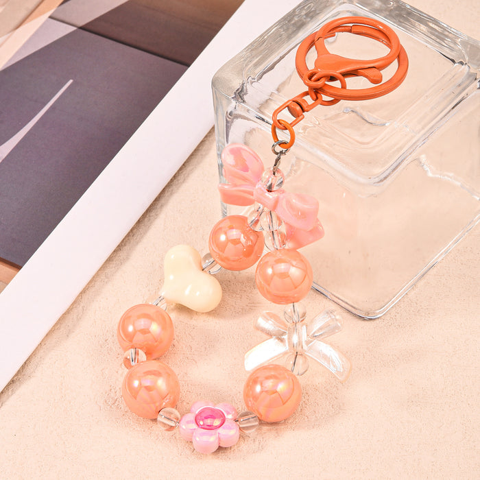 Wholesale Fresh Candy Color Plated Beaded Keychain Small Pendant Bow