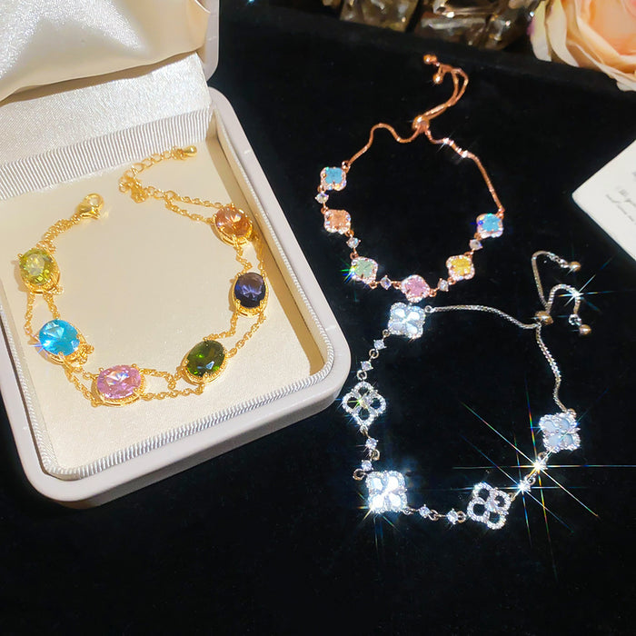 Wholesale Trendy Zircon Flower Bracelet Copper Jewelry Accessory