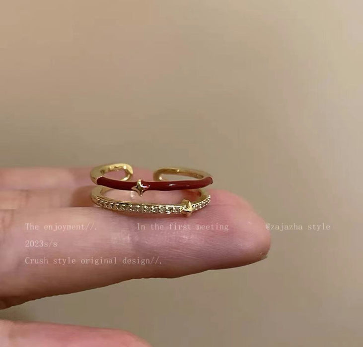 Wholesale  star drop glaze ring  index finger ring retro  open ring