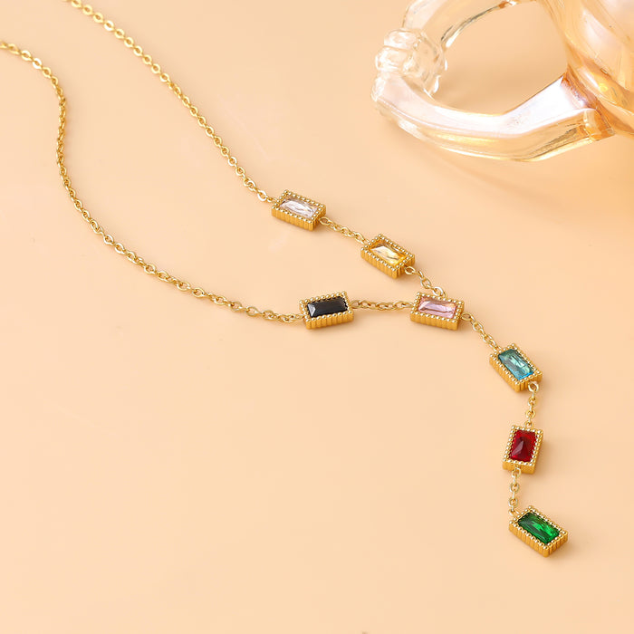 Wholesale Color temperament simple block zircon retro necklace light luxury collarbone chain wholesale