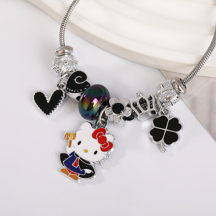 Wholesale Cartoon beaded heart and lucky four-leaf clover adjustable bracelet