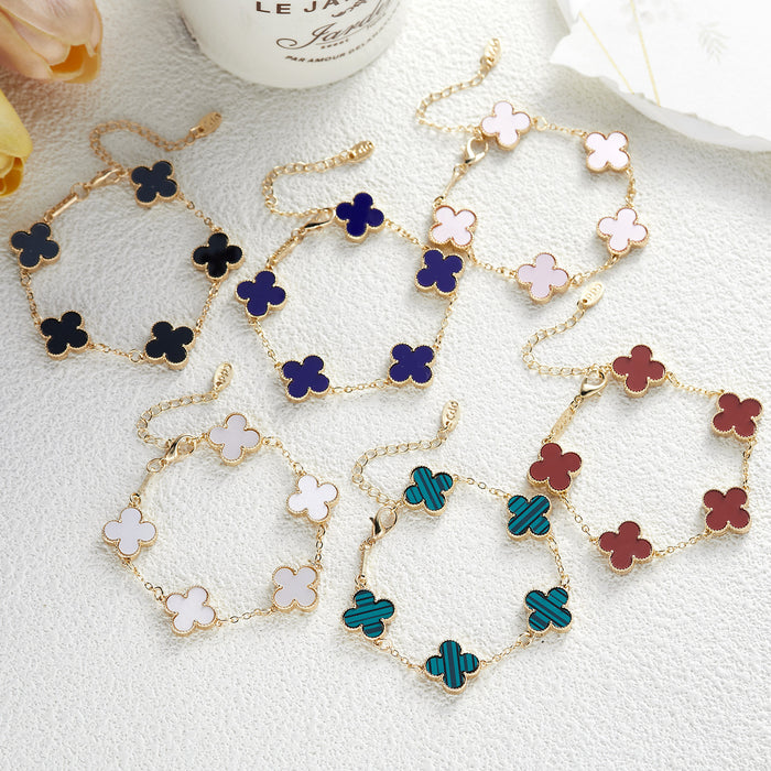 Wholesale Four-leaf Clover Bracelet Temperament Korean Simple Ins Five-flower Lucky Four-leaf Flower Versatile Bracelet Jewelry JDC-BT-GM008