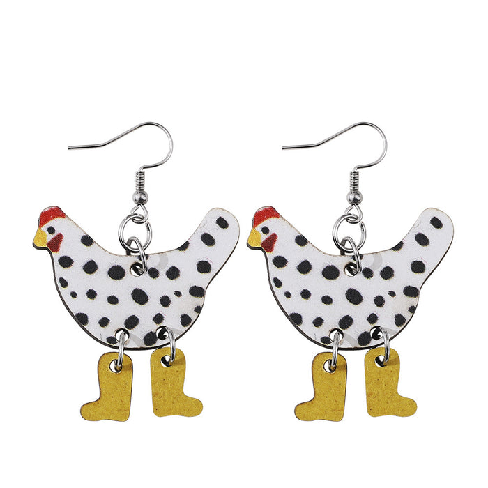 Wholesale Funny high heels rooster polka dot earrings double-sided wooden earrings female personality earrings