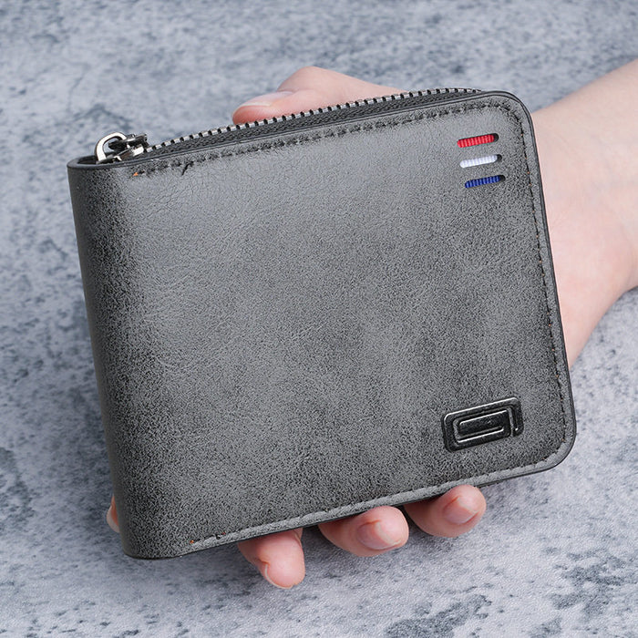Wholesale Chic PU Leather Men' s Wallet with Retro Letter Print and Zipper Coin Pocket