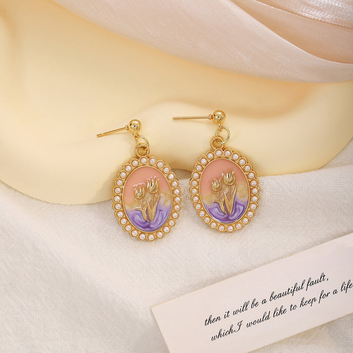 Wholesale Retro Zinc Alloy Earrings with Green Flower Design Jewelry Accessory