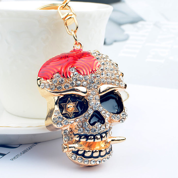 Wholesale Diamond-encrusted Halloween skull keychain alloy skull