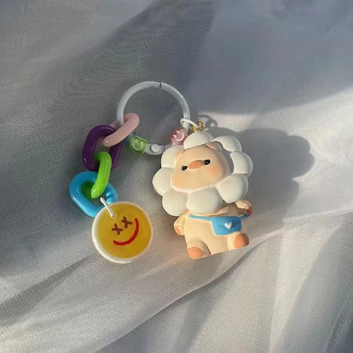 Wholesale  Cartoon key chain sunflower pig couple keychain  girl  bag pendant jewelry