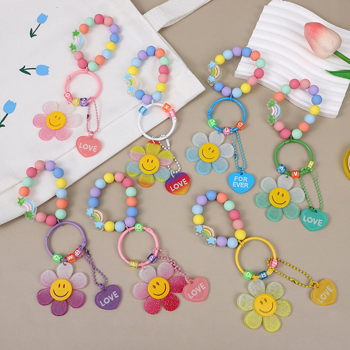 Wholesale Pendant Gradient Smile Keychain Pendant Finished Pendant Flower Bag Accessories