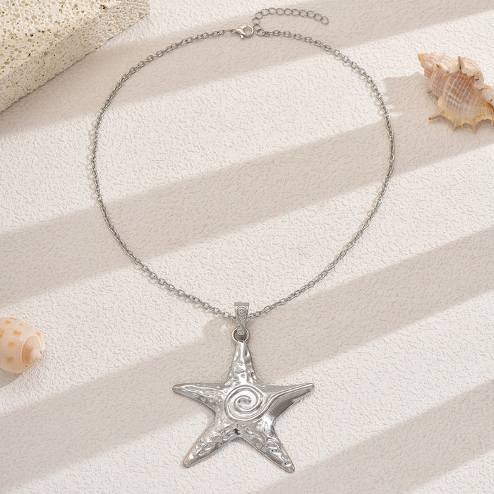 Wholesale Vintage starfish necklace with niche design, boasting a double-layer vortex pendant and collarbone chain