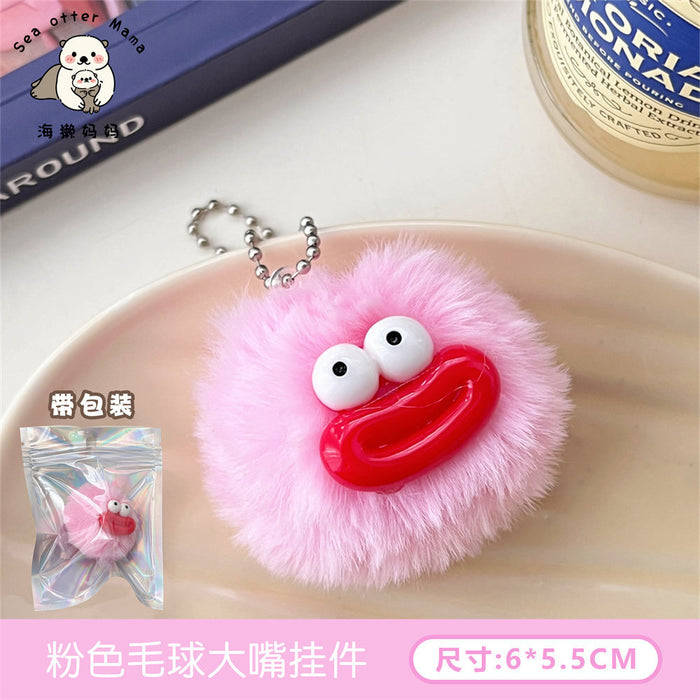 Wholesale Cute Fur Ball Big Mouth Keychain Pendant Ugly Cute Sausage Mouth