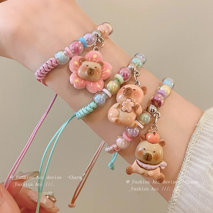 Wholesale Woven bear flower pull bracelet small heart bracelet sweet temperament jewelry