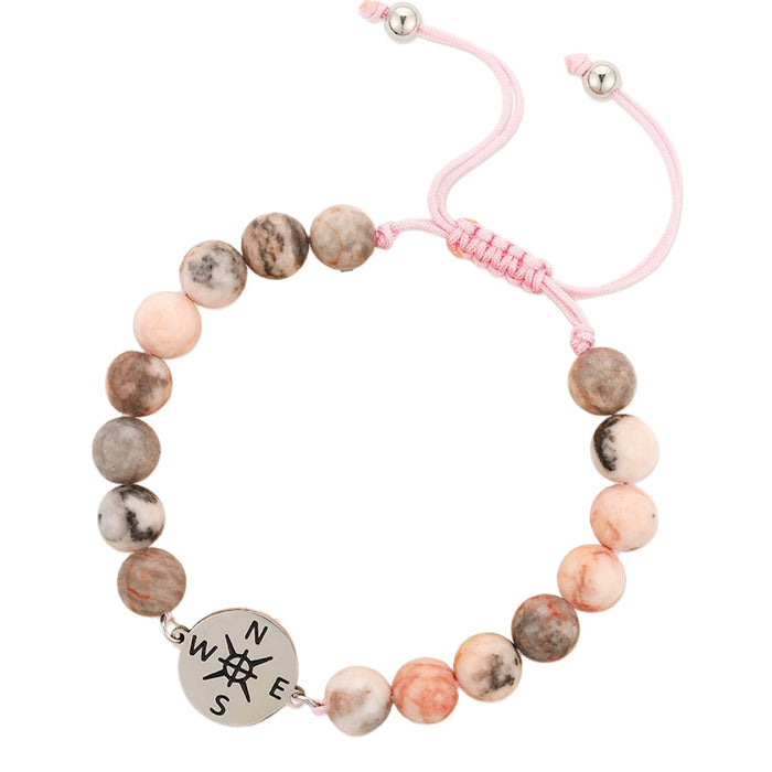 Wholesale Bracelet Stainless Steel Compass Pink Zebra Rope Weaving Bracelet Compass Bracelet