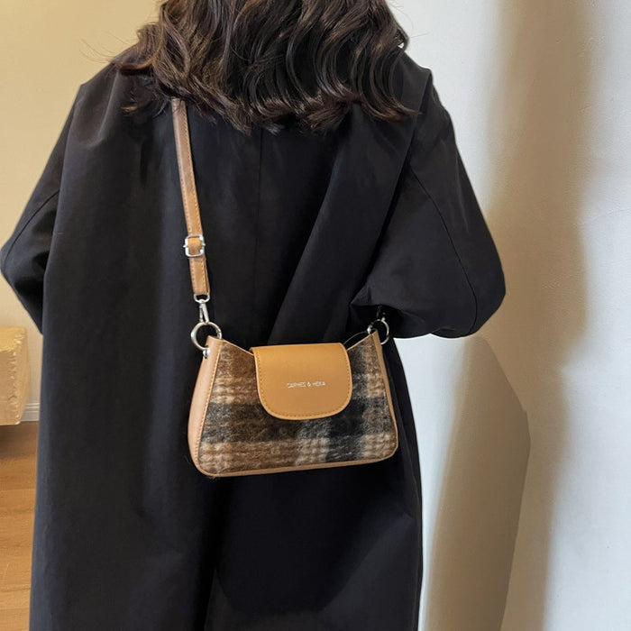 Wholesale New Fashionable and Versatile Color Contrasting Grid Cross Shoulder Simple Single Shoulder Underarm Bag