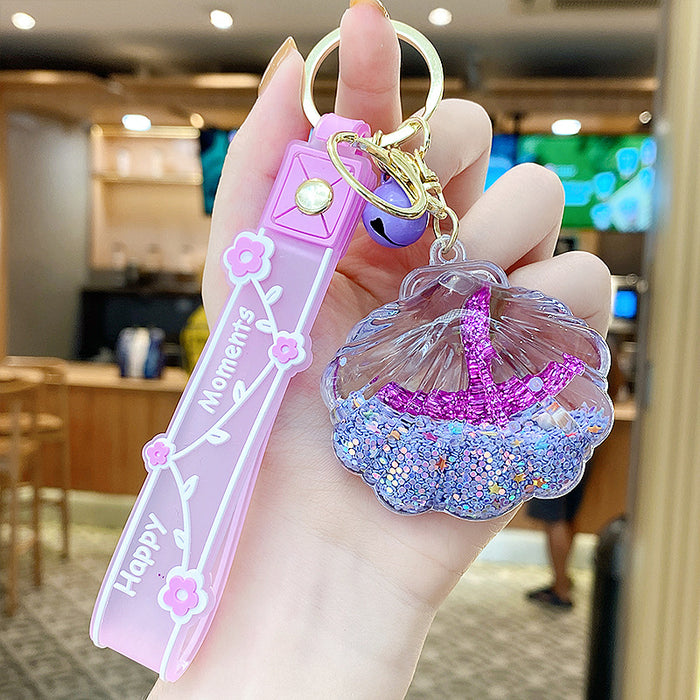 Wholesale Starfish Oil Flow Bottle Keychain Acrylic Pink Gift Bag Charm