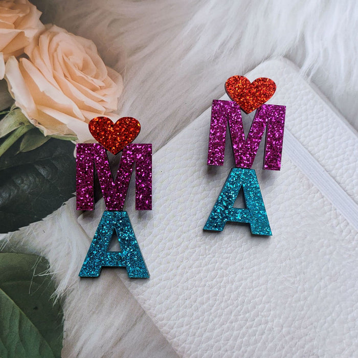 Wholesale Love Double Layer Mother's Day Mama Colorful Acrylic Earrings JDC-ES-QiuG001