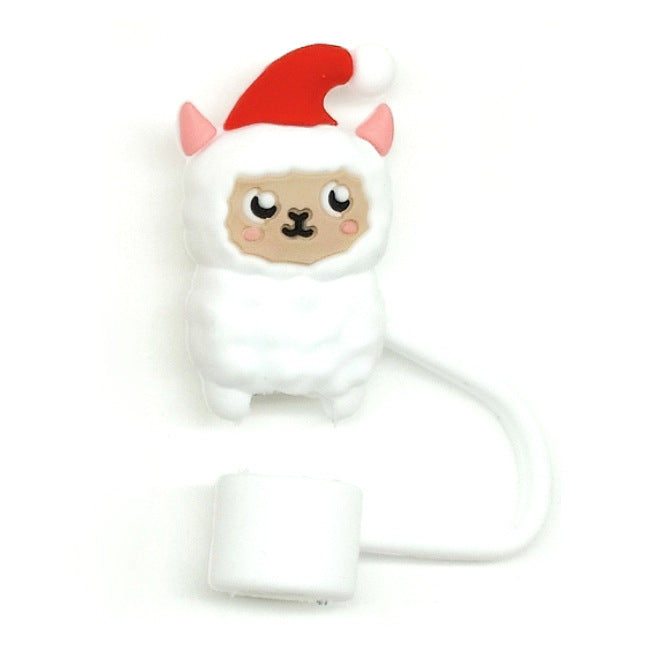 Wholesale 10pcs Straw Cover Food Grade Silicone Christmas Straw Cap  Dustproof Silicone Cover Straw Plug