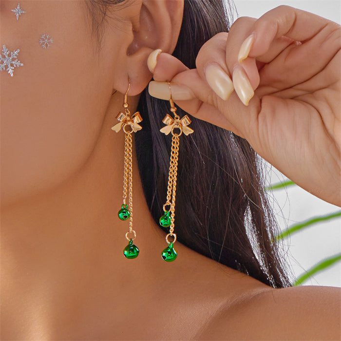 Wholesale Electroplated Alloy Bow Tassel Bell Earrings Christmas Jewelry Accessory