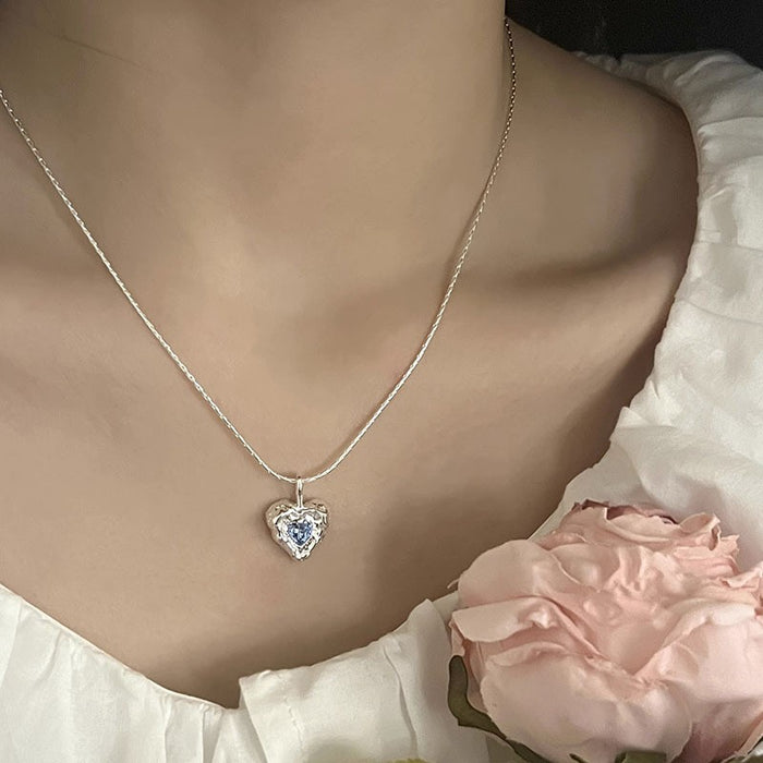 Wholesale Pure silver gemstone versatile necklace, geometric ellipse, high-end niche collarbone chain