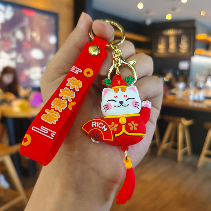 Wholesale Cartoon Fortune Cat 3D Doll Rubber Keychain JDC-KC-Tingm035