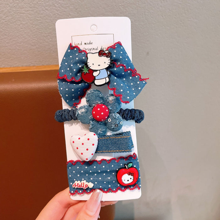 Wholesale Children Denim Polka Dot Bow Hair Clip