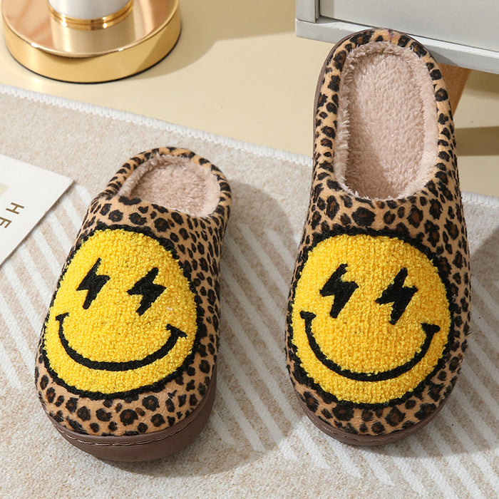Wholesale Winter style lightning smiley face cotton slippers for women indoor home non-slip home autumn and winter warm slippers