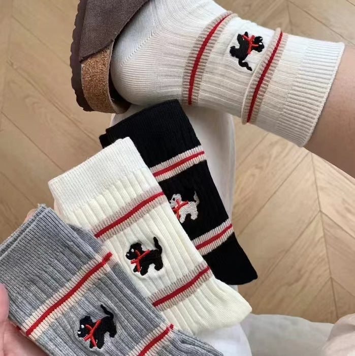 Wholesale Socks, children's middle tube, embroidered pile socks, cotton stripes, pure cotton socks