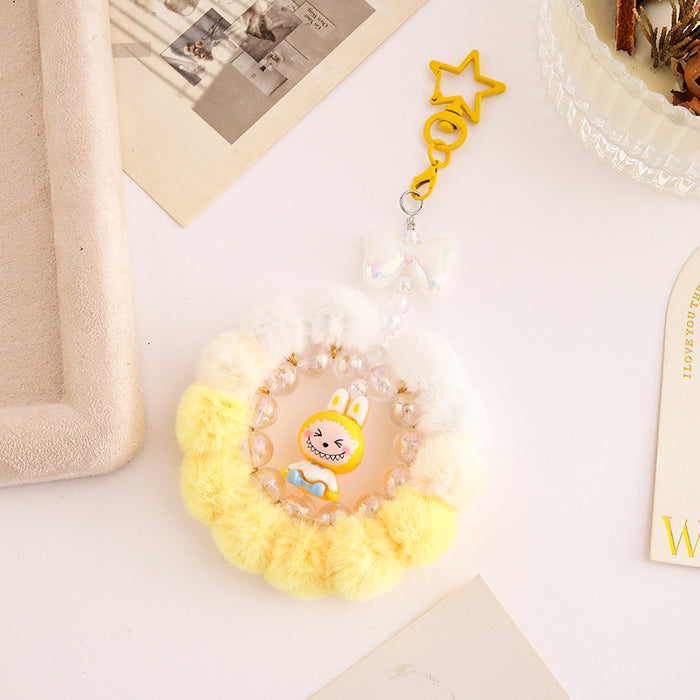 Wholesale Handmade pom-pom beaded phone strap keychain