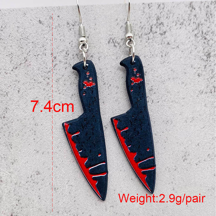 Wholesale  blood print acrylic earrings simulation personality sharp knife kitchen knife earrings funny earrings