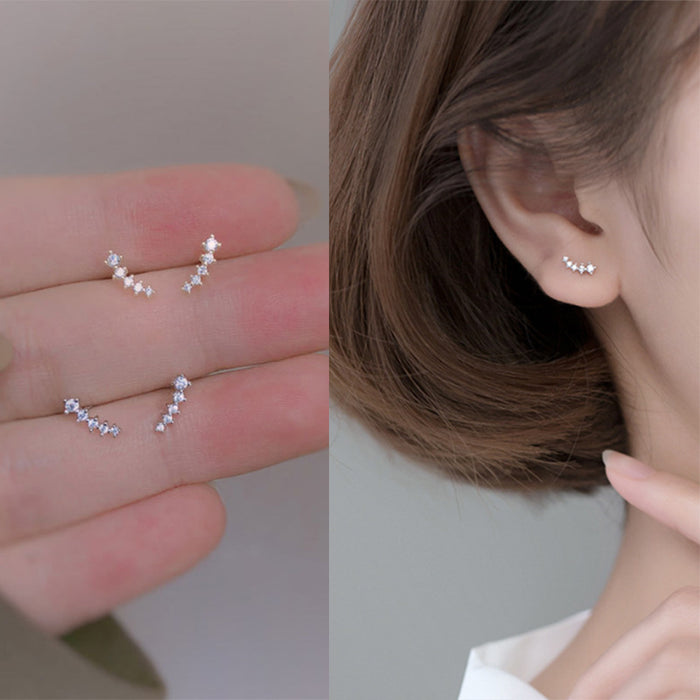 Wholesale silver simple meteor row Diamond shiny stud earrings