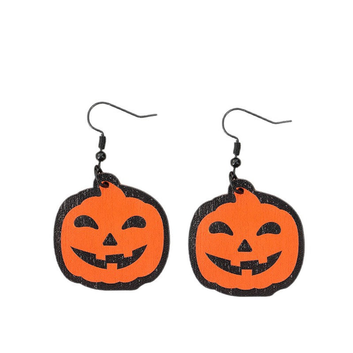 Wholesale  printed pumpkin ghost earrings fashionable wooden dark style earrings