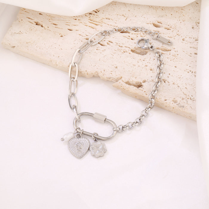 Wholesale Gold-Plated Stainless Steel Multi-Element Heart-Shaped Cross Screw Clasp Bracelet