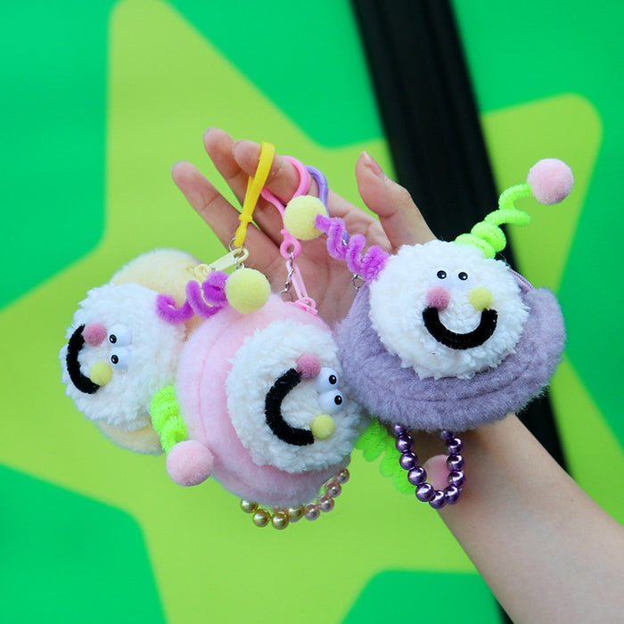 Wholesale Plush Coin Purse Cute Cartoon Round Macaron Pink Bag Charm For Bluetooth Earphones Gift Boutique Street Style