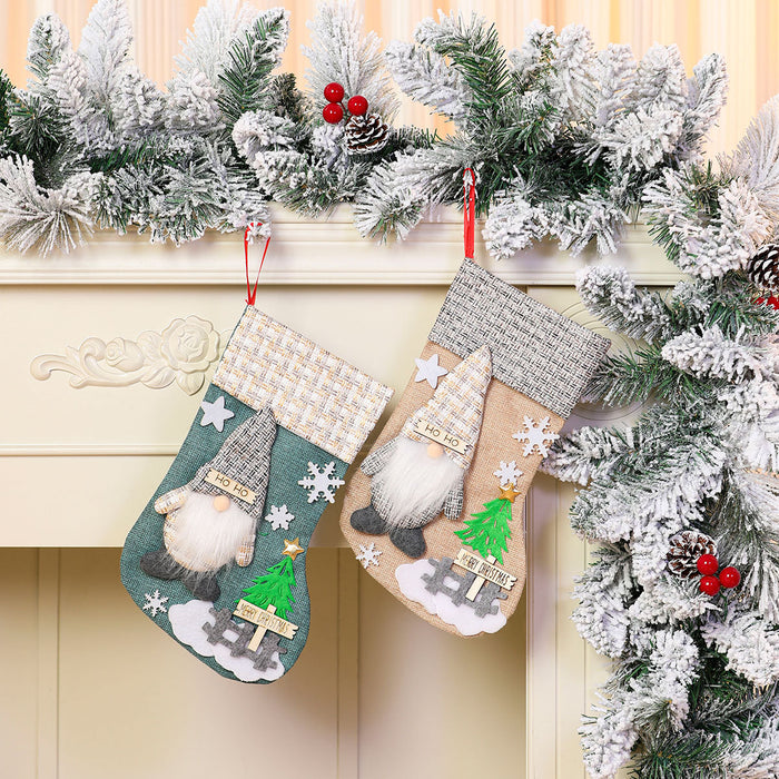 Wholesale Large Christmas Stocking Faceless Old Man Doll Christmas linen socks Candy Bag Gift Bag