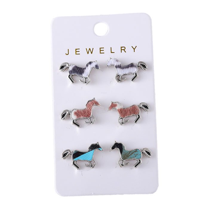 Wholesale Personalized animal series earrings set niche design cow,  sheep and horse spot alloy earrings
