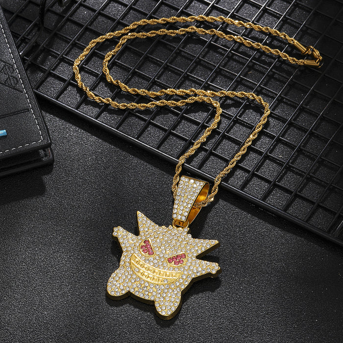 Wholesale Personalized cartoon pendant necklace with diamond inlaid Cuban chain jewelry