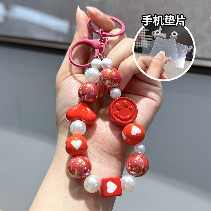 Wholesale New smiley face bead chain keychain DIY love cute backpack pendant car keychain