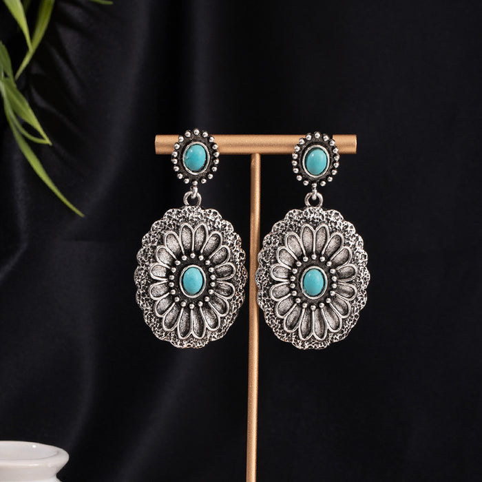 Wholesale Turquoise Flower Pendant Bohemian Ethnic Style Earrings