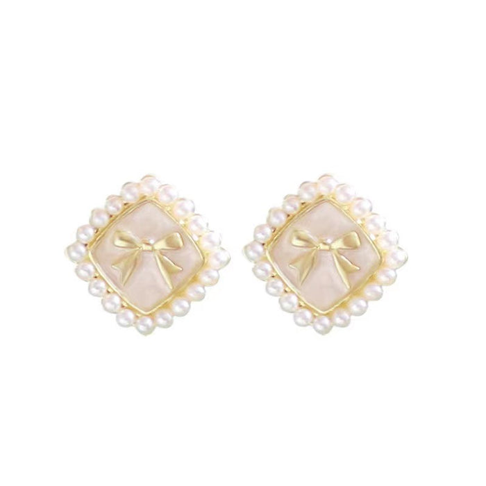 Wholesale Square Pearl Butterfly Combined Gold Earrings JDC-ES-Chengx005