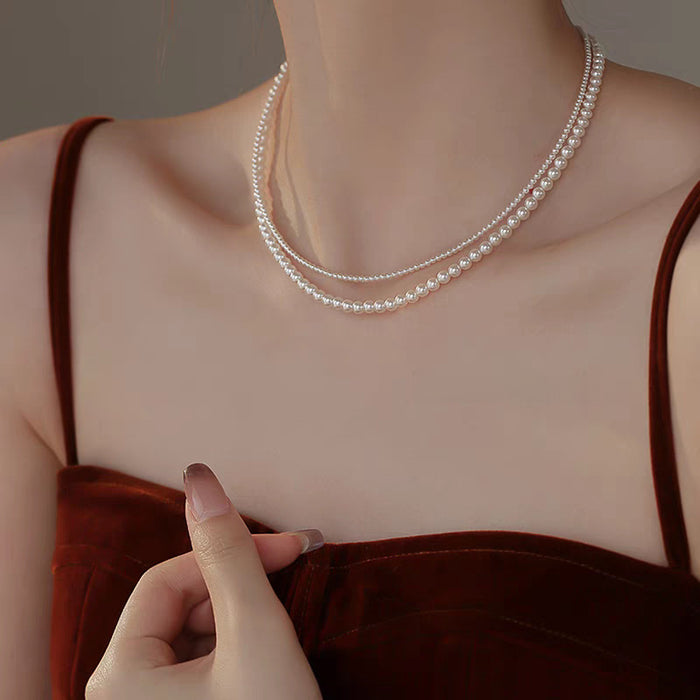 Wholesale  Pearl Necklace Women's Overlapping Double Clavicle Necklace