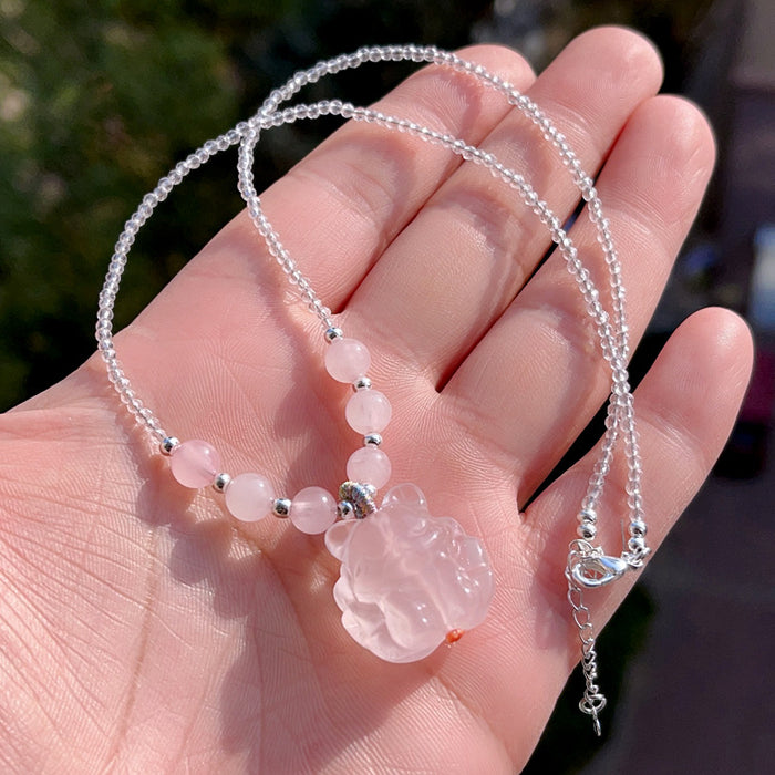 Wholesale Crystal pendant exquisite three-dimensional cute pink crystal necklace for girls