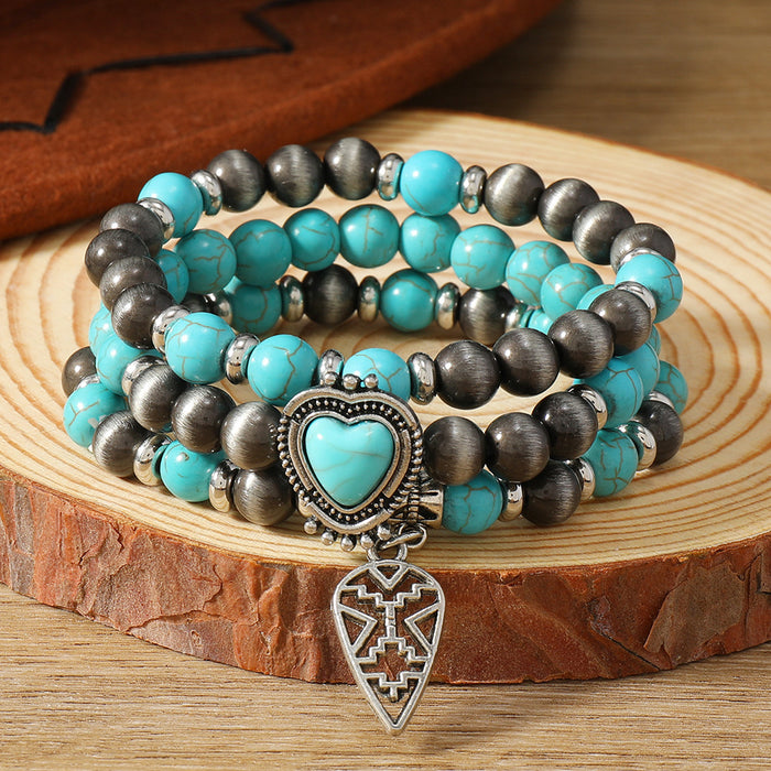 Wholesale Heart-shaped Bohemian style turquoise 3-piece multi-layer bracelet set