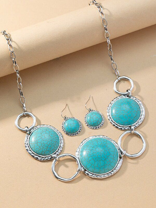 Wholesale Bohemian Vintage Round Turquoise Necklace and Earring Set MOQ≥2