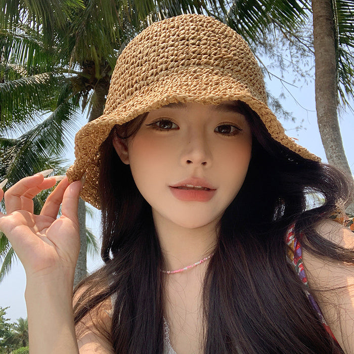 Wholesale Hollow out seaside vacation straw hat, sun protection sun hat, outdoor sun basin hat, fisherman hat