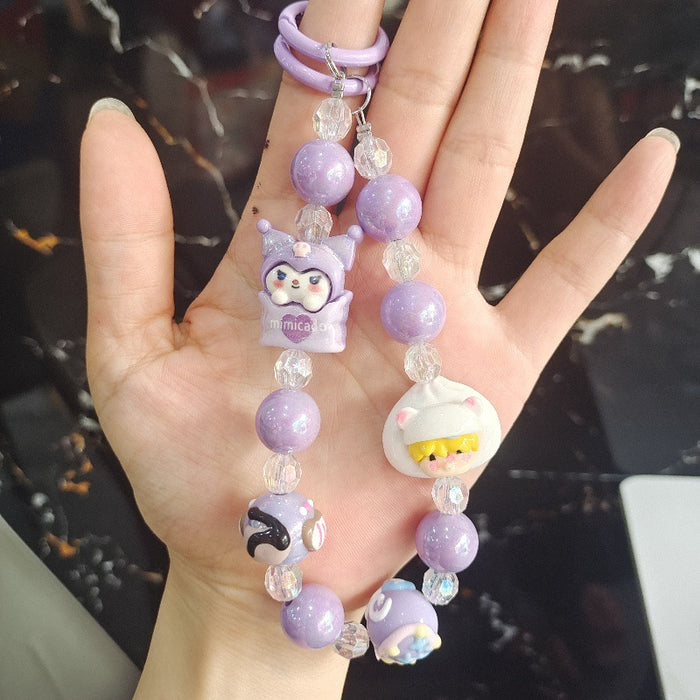 Wholesale Cartoon Cute Beaded Mobile Phone Chain Fashion Keychain Bow Bag Pendant