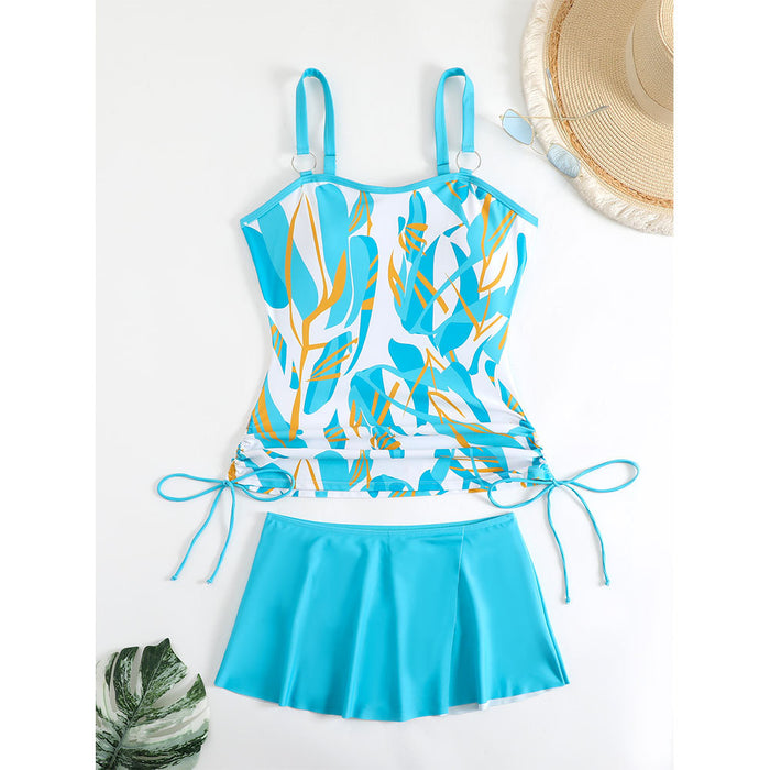 Wholesale New skirt style split swimsuit with digital print on both shoulders for women