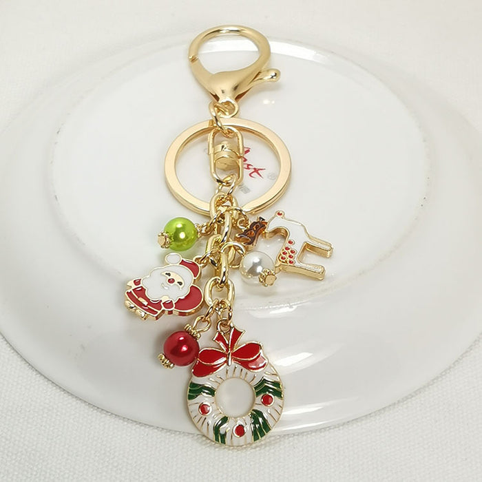 Wholesale Alloy Dripping Oil Christmas Keychain  Snowflake Tree Christmas Stocking Pendant